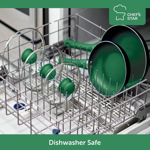 Chef's Star Pots And Pans Set Kitchen Cookware Sets Nonstick Aluminum Cooking Essentials 11 Pieces Green
