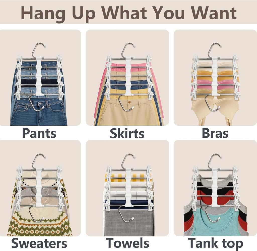 Skiennix Skirt Hangers - Space-Saving Metal Pants Hangers with Clips - 2 Pack Closet Organizer