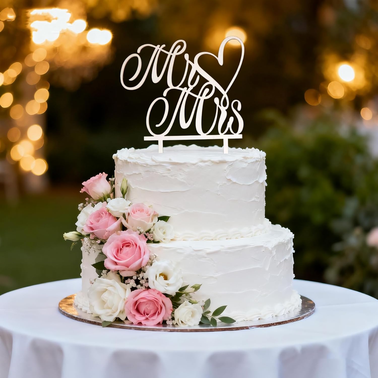 Mr & Mrs Wood Wedding Cake Topper - Elegant Bride & Groom Decor for Engagements & Anniversaries