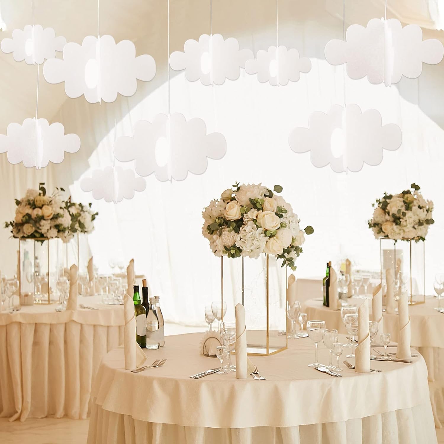 Skiennix 16 Pcs 3D Cloud Decorations - Hanging Artificial Cloud Ornaments for Nursery & Baby Showers