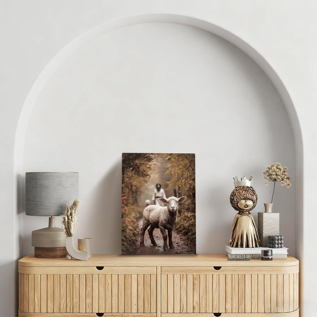 Christian Wall Decor | 11" X 15" Jesus And Lamb Art - Perfect For Prayer Rooms & Baptism Gifts