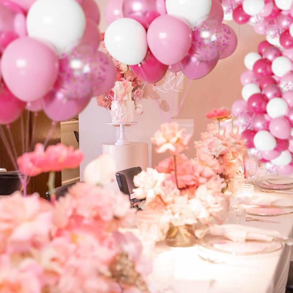 Skiennix Pink and White Balloons Kit - 50pcs 12 Inch Light Pink Latex & Confetti Balloons for Parties