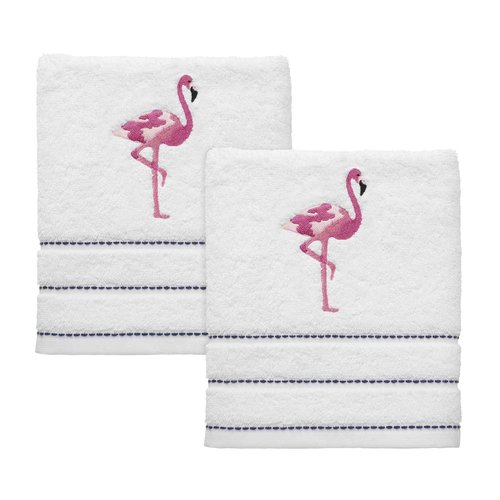 Izod - Hand Towels, Soft & Absorbent Cotton, Striped Bathroom Decor, Dorm Room Essentials, Set of 2 (Flamingo Collection, White)