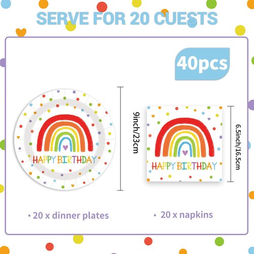 LDFDRT 40 Pcs Happy Birthday Party Dinner Dessert Plates and Napkins Sets 9" Paper Plates and 6.5" Napkins Party Supplies Tableware Decoration For Birthday Picnic