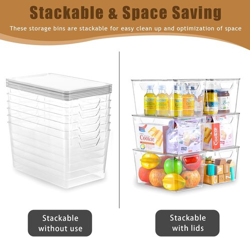Clear Storage Bins by [Brand Name] - 6 Pack 7 Quart Stackable Containers with Lids & Handles for Home Organization