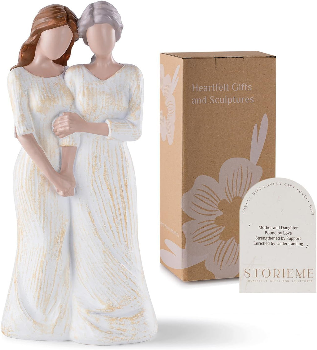 Storieme Hand-Painted Mother Daughter Figurine Statue - Sentimental 7.7" Birthday Gift for Mom