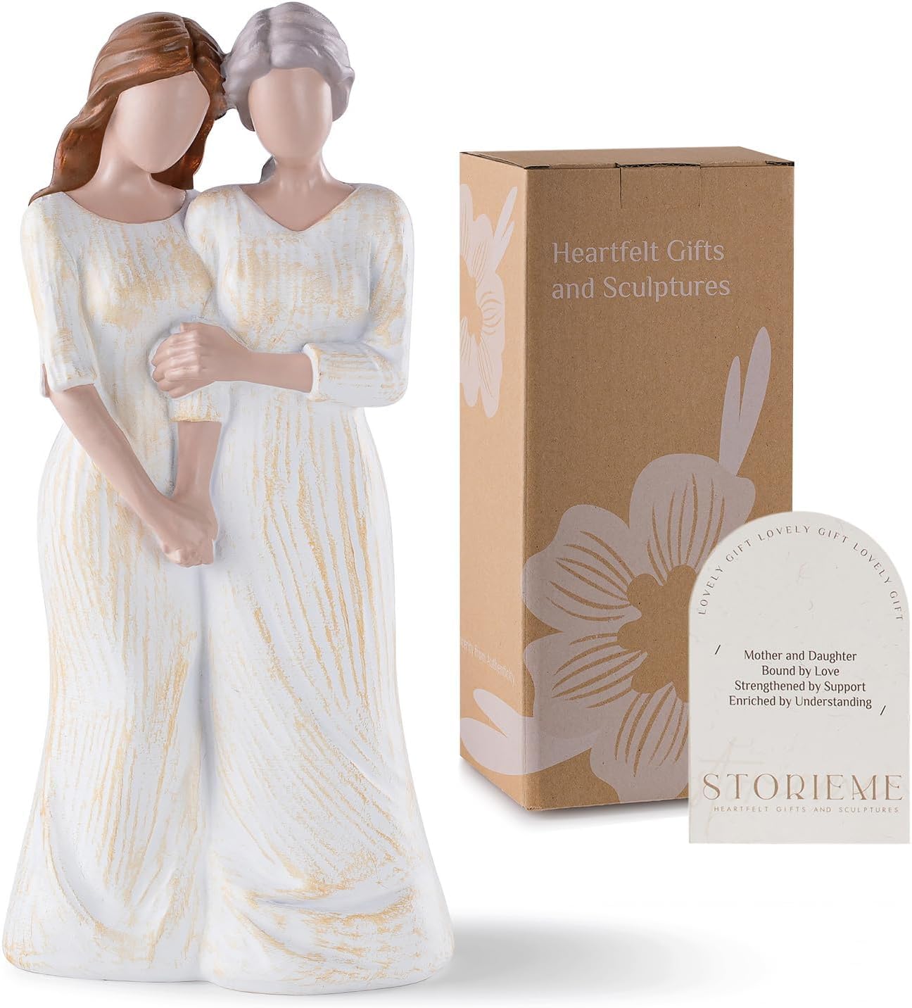 Storieme Hand-Painted Mother Daughter Figurine Statue - Sentimental 7.7" Birthday Gift for Mom