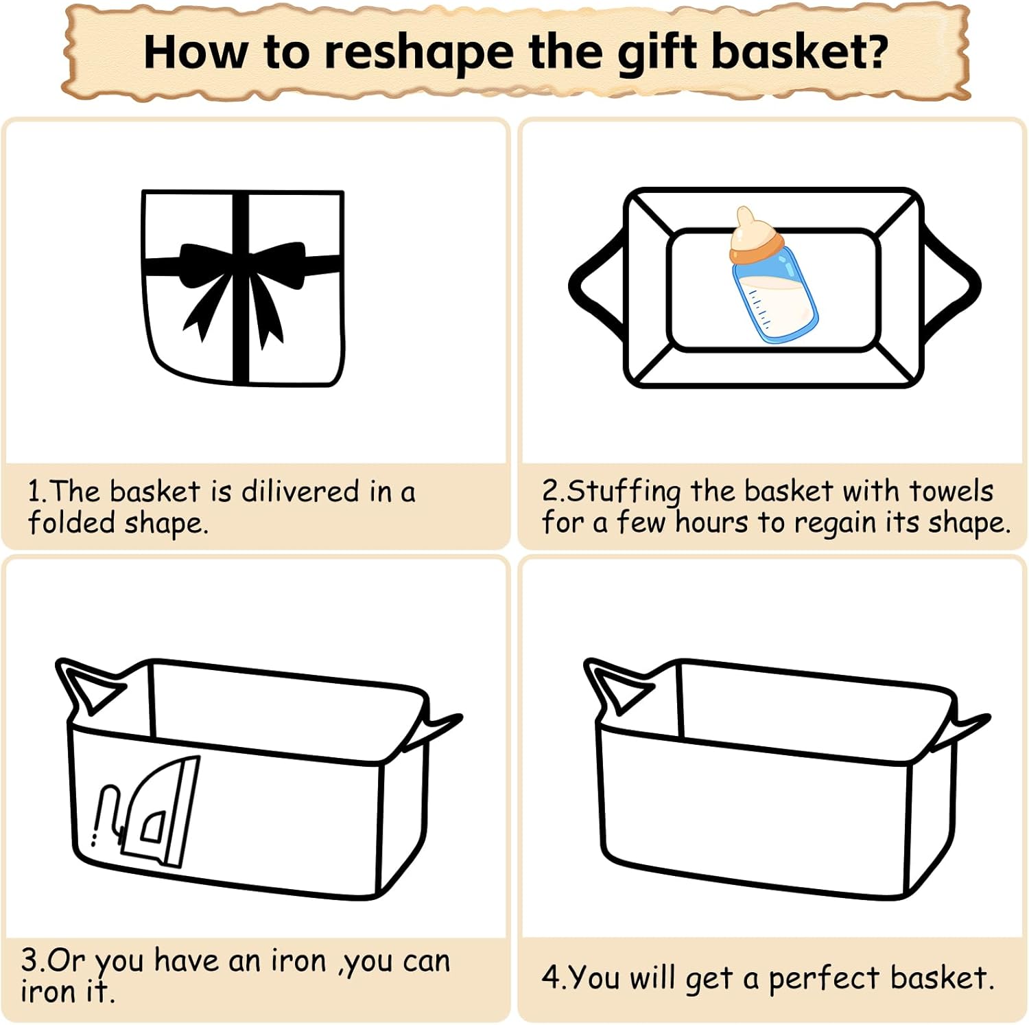 OIAHOMY Woven Storage Basket - 19L Gift Basket with Handles for Baby Showers & Nursery - White