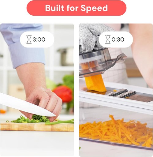 Fullstar Mandoline Slicer - 6-in-1 Kitchen Tool with Safety Glove | Versatile Fruit, Veggie & Cheese Cutter (White)
