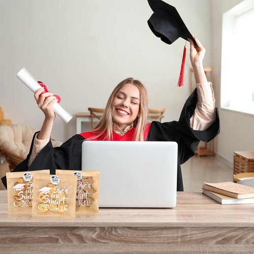 FYSUIMU Graduation Cookie Treat Bags - 100 Pcs Kraft Paper with Window & Stickers | Perfect for School Parties
