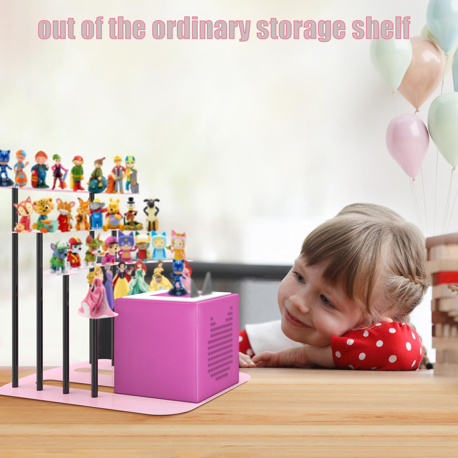 Riuog Metal Bracket for Toniebox,Desk Stand for Tonies Figures 20-35 pcs Storage,Metal Display Stage for Toniebox Player,Children's Room Decorations and Gifts (Pink)