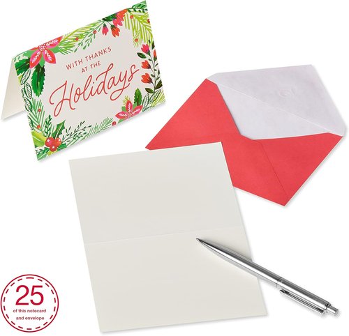American Greetings Christmas Thank You Cards - Blank Design with Envelopes, Holly | 25 Count