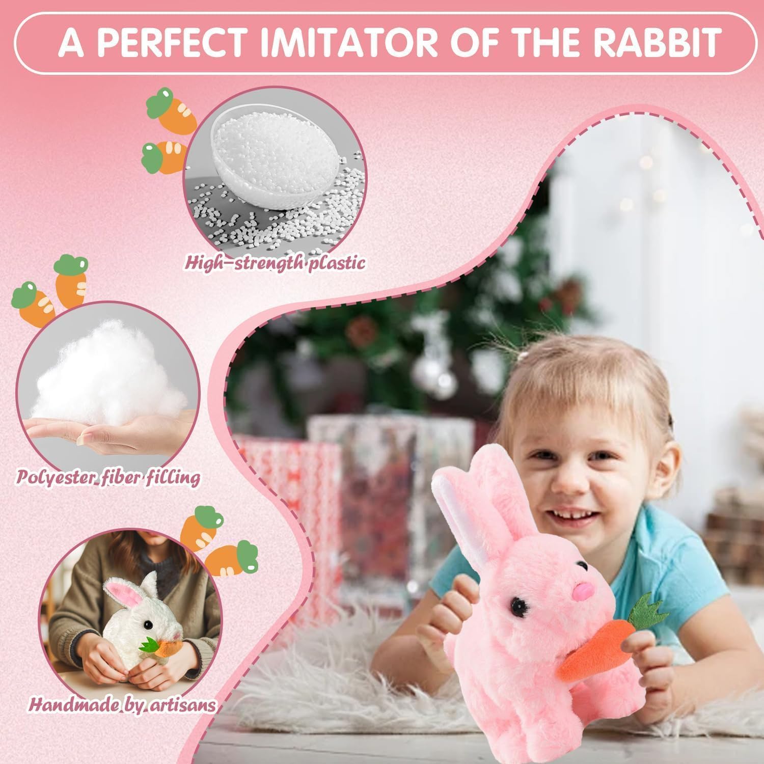 Skiennix Easter Bunny Toy - Interactive Plush Rabbit with Sounds & Movements | White