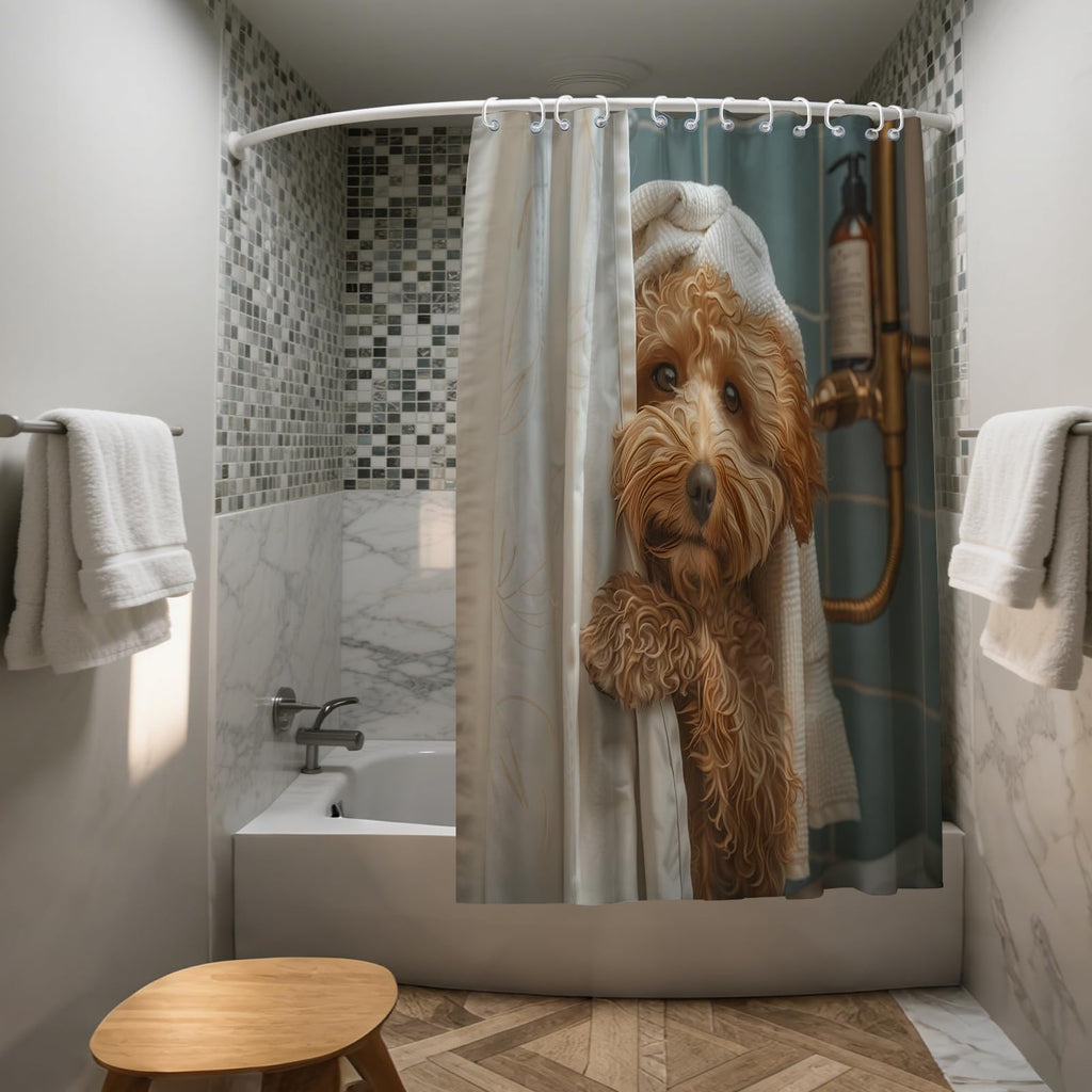 XMWYTJ Cute Teddy Dog Shower Curtains Funny Dog Barn Door Decor Polyester Fabric Waterproof Bathroom Curtains Set with 12 Hooks,71 X 71 Inches