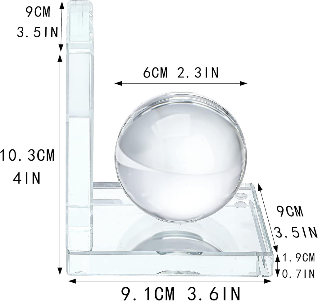 Skiennix Crystal Bookends - L-Shape Non-Skid Heavy-Duty Book Holders | Clear 4-Inch Decorative Ornaments