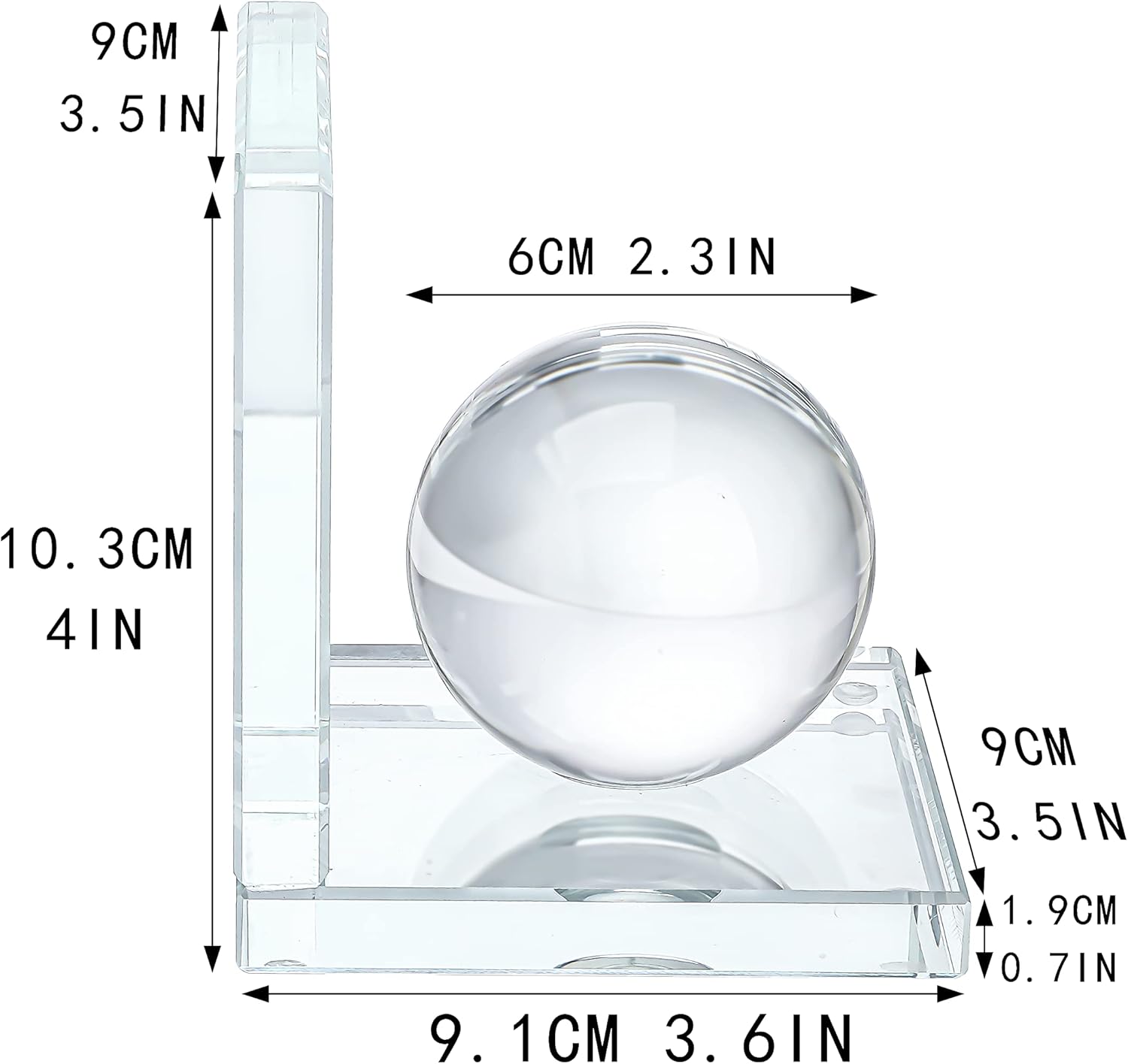 Skiennix Crystal Bookends - L-Shape Non-Skid Heavy-Duty Book Holders | Clear 4-Inch Decorative Ornaments