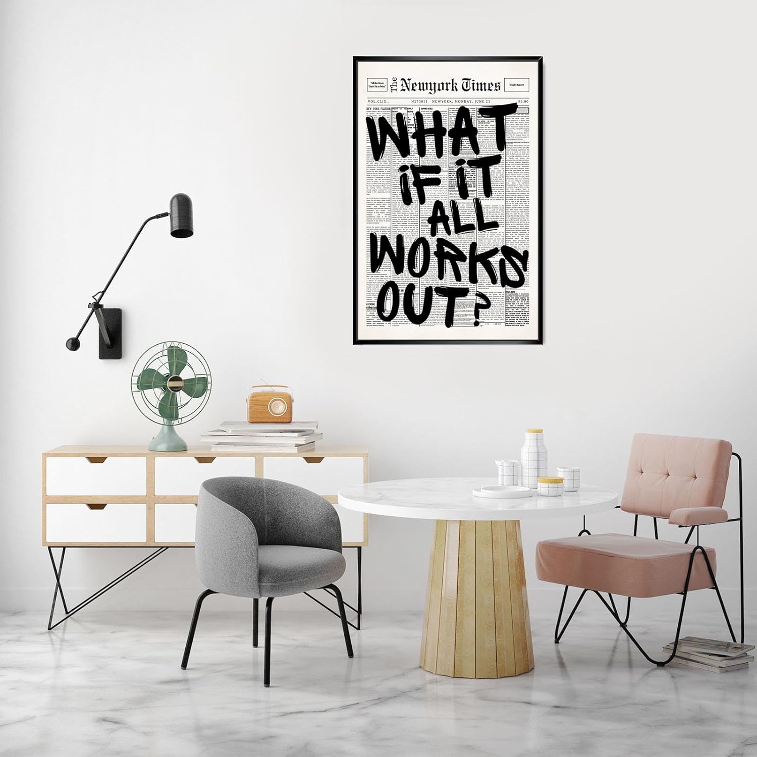 Skiennix Black And White Newspaper Canvas Poster - Inspirational Quote Wall Art | 8x12in Positive Affirmations Decor