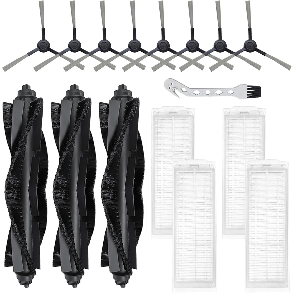 WVCR200S Replacement Parts for WYZE Robot Vacuum Cleaner WVCR200S Spare Accessories, 3 Main Roller Brush, 8 Side Brushes, 4 Hepa Filters, 1 Cleaning Tool