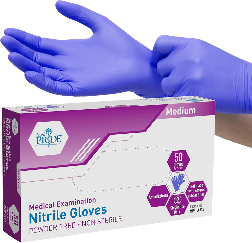 Med Pride Nitrile Medical Exam Gloves - Disposable, Powder & Latex-Free for Doctors & Nurses