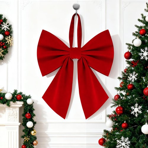 Christmas Tree Topper Bow 16 x 22, Giant Bows Christmas Decorations, Velvet Bow Christmas Wreath for Home Wreath Wall Backdrop Birthday Wedding Party Decor (Velvet Red Bow)