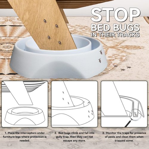 Bed Bug Interceptors by [Brand Name] - Effective Bed Bug Traps with Anti-Skid Pads | White - 4 Pcs