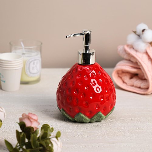 CHOOLD Ceramic Retro Strawberry Soap Dispenser with Plastic Pump, Refillable Lotion Hand Soap Container, Lotion Bottle