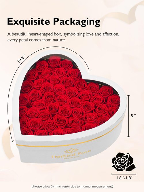 Eterfield 47 Forever Flowers in Heart Shape Box, Preserved Roses That Last a Year Preserved Flowers Birthday Gifts for Her Mom Women Wife Anniversary Valentines Day Mothers Day Christmas, Red