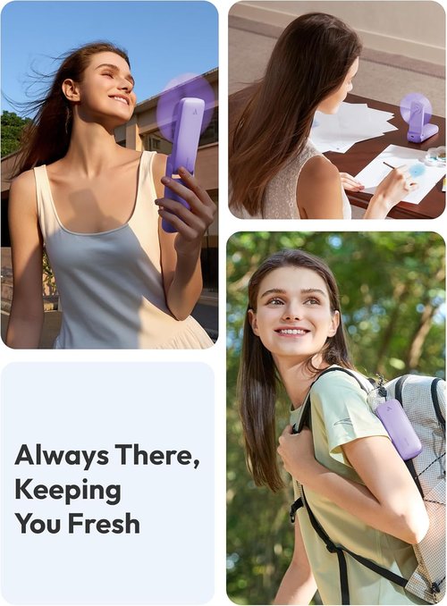 Aecooly Portable Handheld Fan - USB Rechargeable Mini Fan with 24H Cooling Time | Purple Color