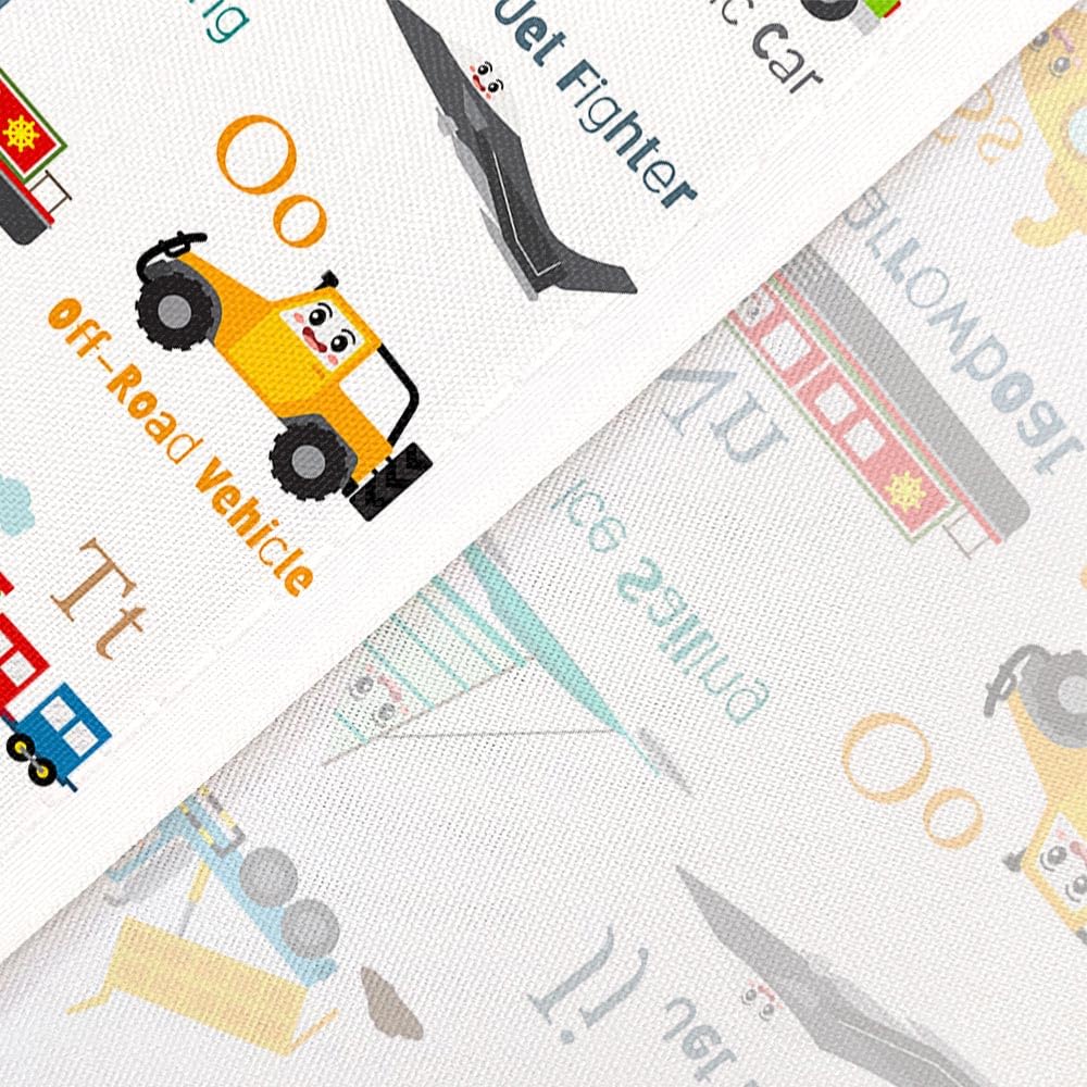Grtuspr Vehicles Alphabet Shower Curtain for Kids, Kid Excavator Tractor Machinery Trucks Curtain, Construction Vehicle Boys, Bulldozer Crane Bath Equipment Truck
