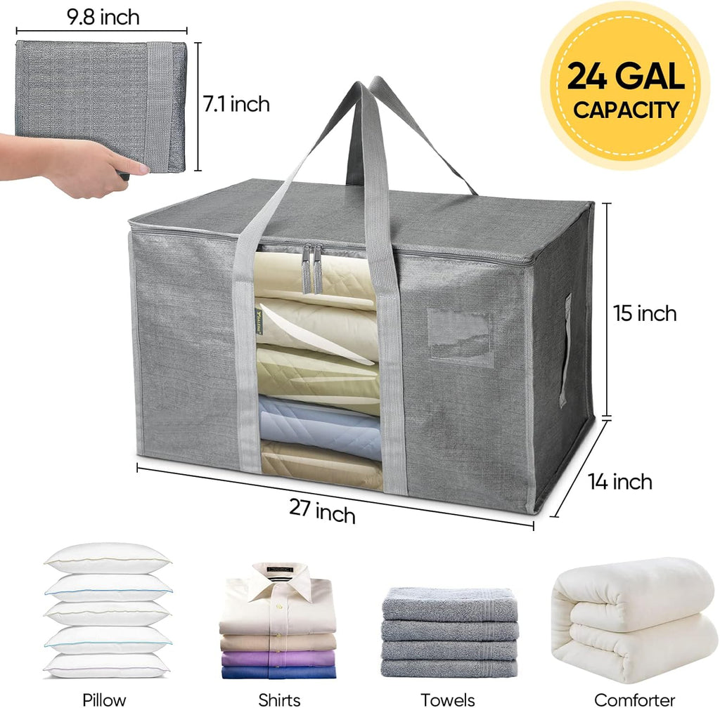 BALEINE Oversized Moving Bags - Heavy-Duty Storage Totes with Reinforced Handles | 4-Pack (Gray w/Window)