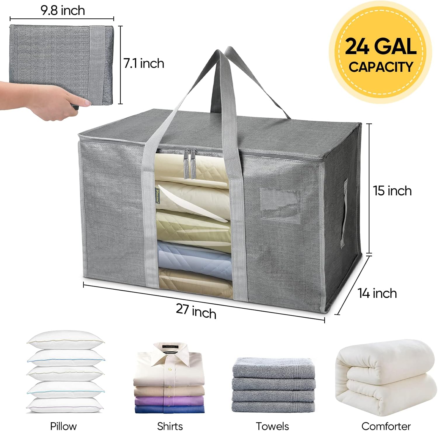 BALEINE Oversized Moving Bags - Heavy-Duty Storage Totes with Reinforced Handles | 4-Pack (Gray w/Window)