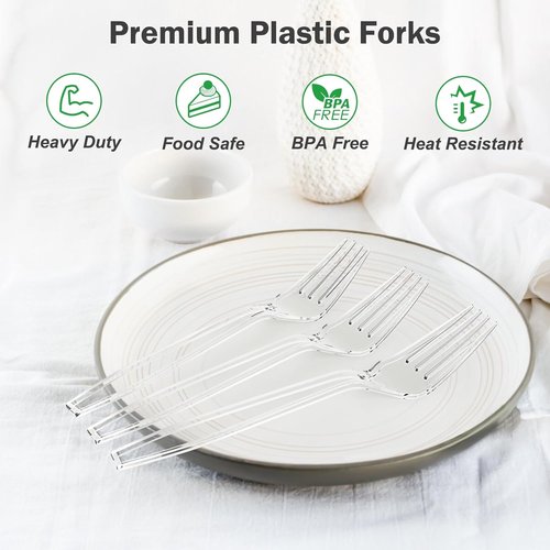 Dealusy Heavy Duty Clear Plastic Forks - 360 Count, BPA-Free & Heat Resistant for Parties