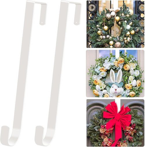 ESFUN Black Wreath Hanger - Over The Door Metal Hook for Christmas Decorations | 12 Inch, 2 Pack