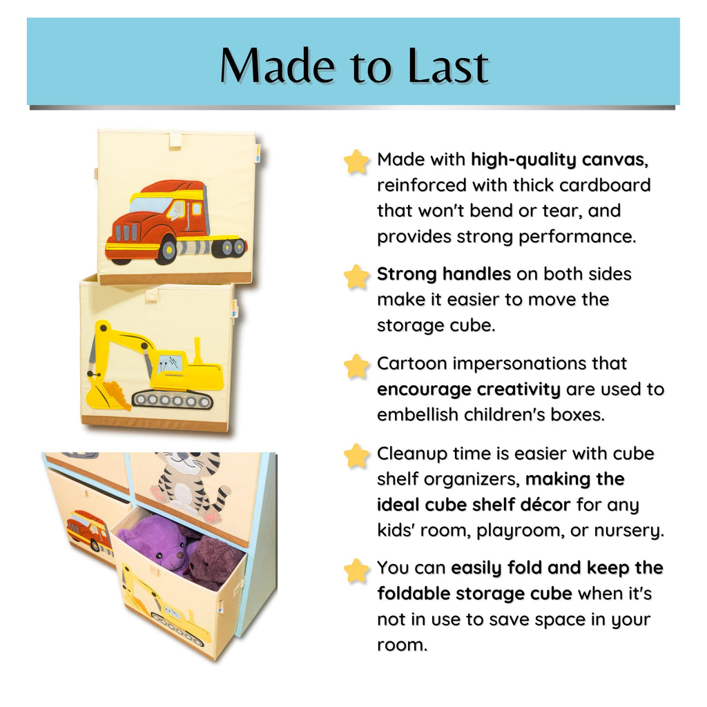 Product 4 Kids - Washable Toy Organizers and Storage, Canvas Toy Chest Organizer Foldable Kids Toy Storage Organizers for Child's Bedroom or Playroom -13x13x13 Inch (Excavator)