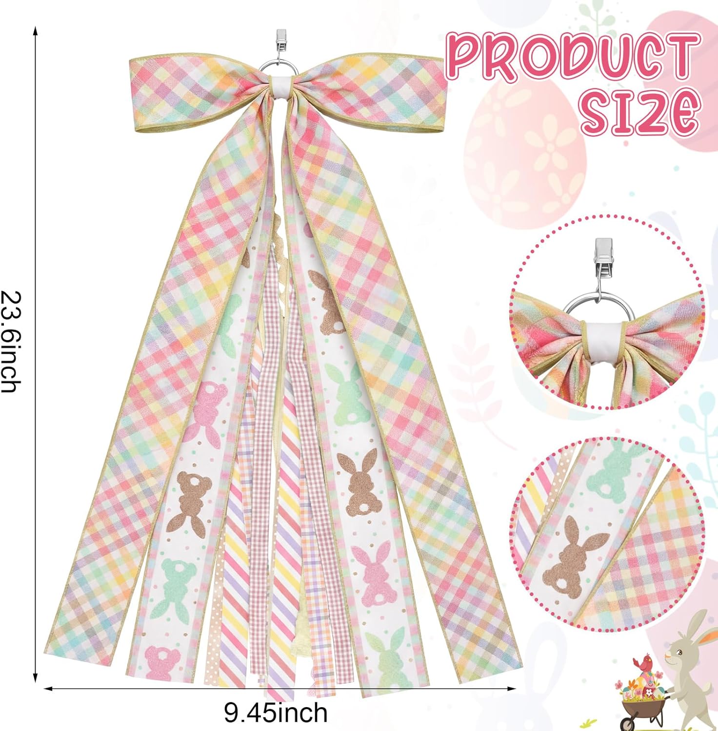 Suncalla Easter Ribbon Bows - Colorful Large Rabbit Decorations for Wreaths & Doors | 2 Pcs Set