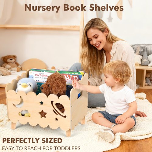 Kids Kookshelf, Montessori Toddler Bookshelf for Kids with 2 Adjustable Dividers, Nursery Book Shelves, Suitable for Baby Nursery book shelf, Playroom, Classroom or Bedroom Bookcase Storage Organizer
