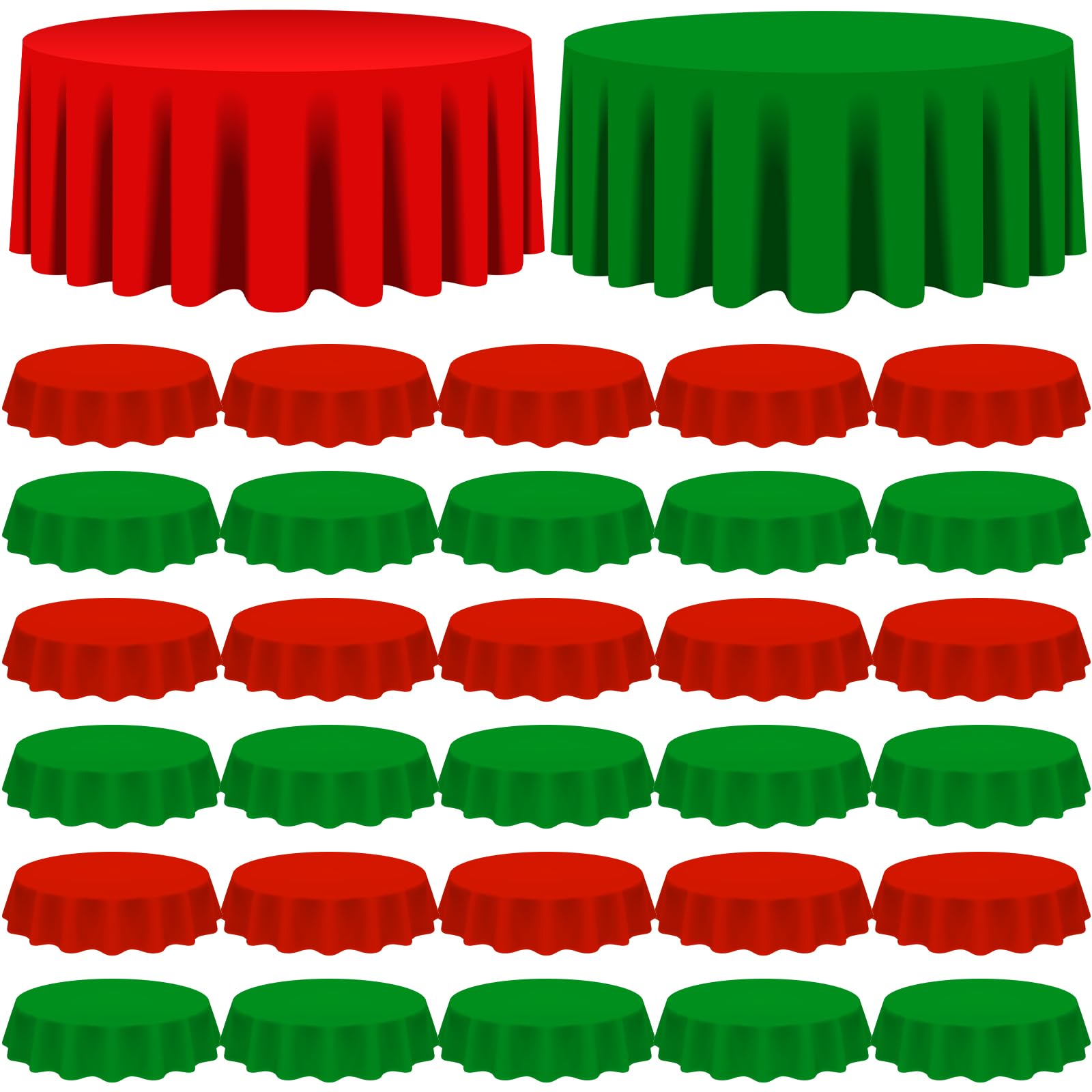 Amylove 48 Pcs Christmas Plastic Tablecloth 84 Inch Round Disposable Plastic Table Cloth Waterproof Decorative Table Cover for Parties Christmas Decor (Red,Green)