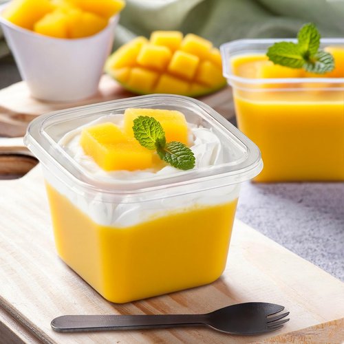 Slomg 100 Pack 12 oz Plastic Dessert Cups with Lids and Forks, Disposable Cupcake Tiramisu Containers Ice Cream Bowls for Yogurt Trifle Candy, Clear Square Parfait Fruit Cups for Appetizer Snack Salad