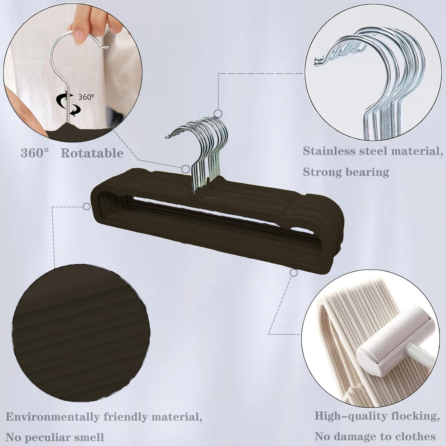 Velvet Pants Hangers by Perchas Terciopelo - Non-Slip 20 Pack | Space-Saving, Durable Design with 360° Rotatable Hook (Black)