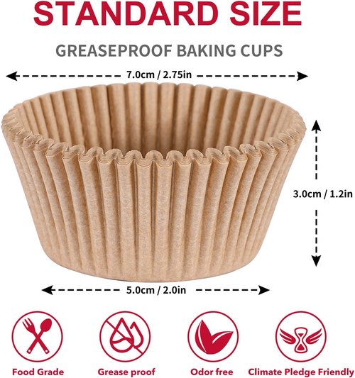 Caperci Cupcake Muffin Liners - 300 Odorless Greaseproof Baking Cups for Parties & Events | Natural