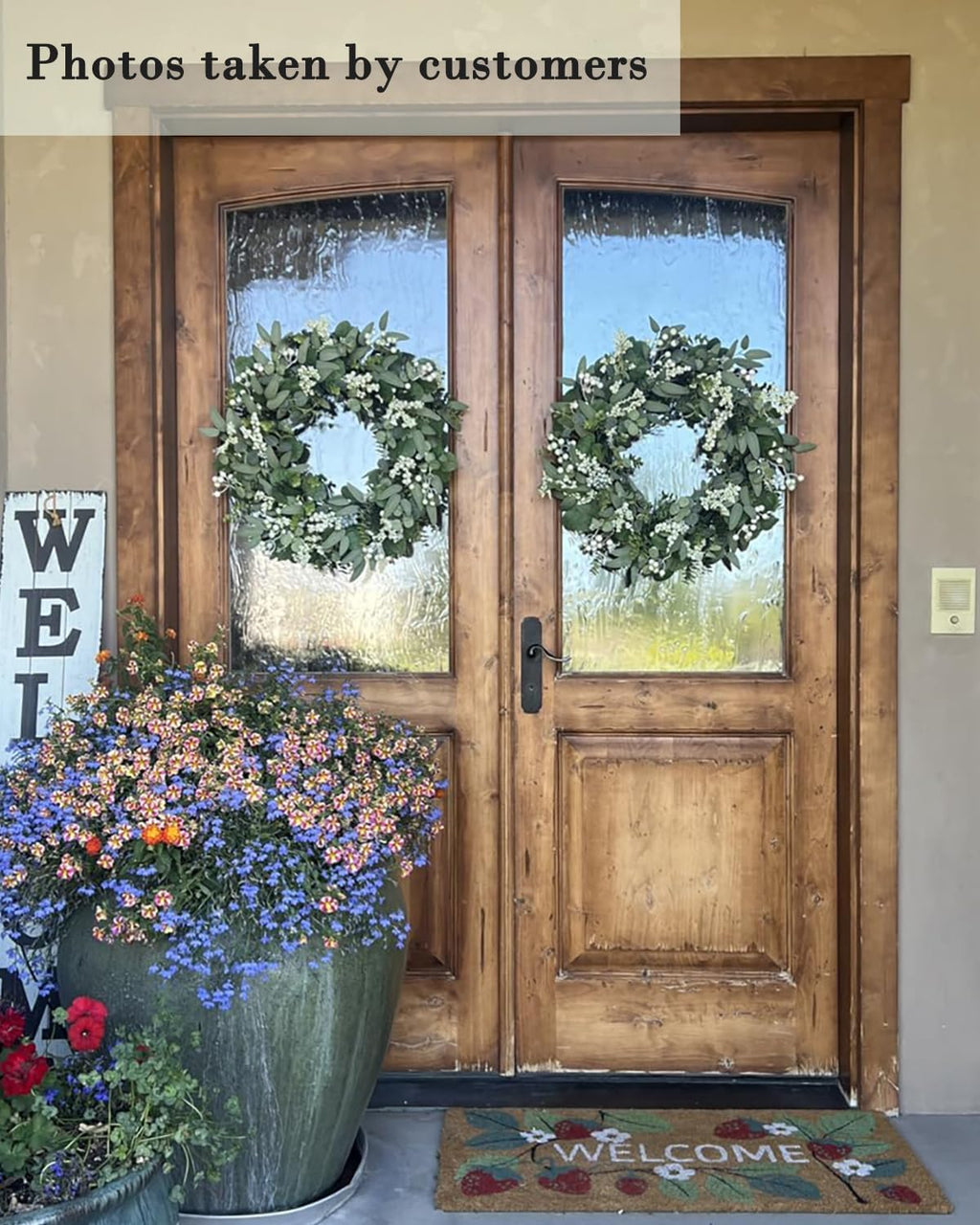 Vlorart Artificial Green Eucalyptus Leaf Wreath - 24-26 Inch Summer & Christmas Decor for Front Door