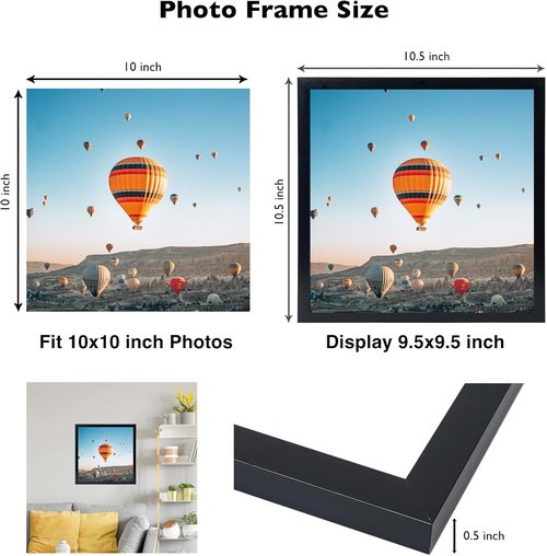 JCJMY 10x10 Black Picture Frame - Durable Wall-Mountable Design for Horizontal or Vertical Display