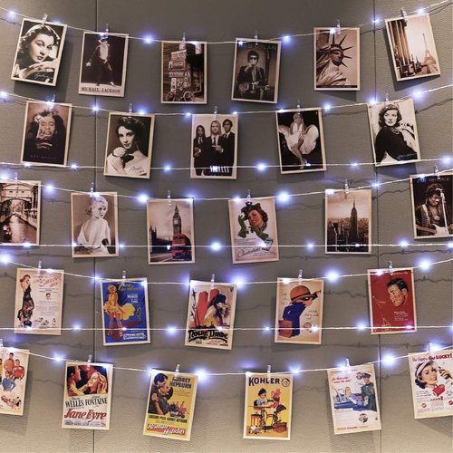 HXWEIYE 120LED White Photo Clip String Lights - 40Ft Fairy Lights with 52 Clear Clips & 12 Hooks | USB Powered, Timer & 8 Modes for Bedroom & Wedding Decor