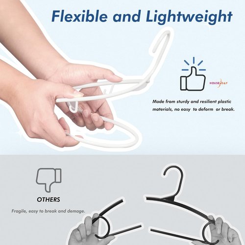 HOUSE DAY White Plastic Hangers - Space-Saving Non-Slip Coat Hangers | 16 Pack for Shirts, Coats, and Pants