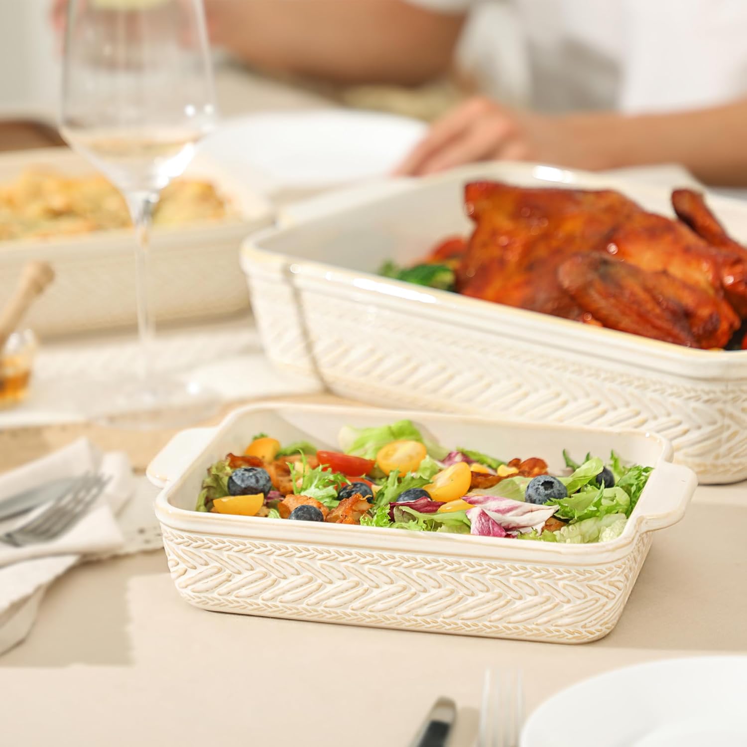 Regine Switzerland Casserole Dishes Set of 3 - Ceramic Baking Pans for Lasagna & Cooking | 15.4''/12.3''/9.8''