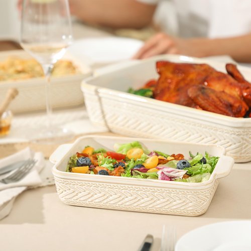 Casserole Dishes for Oven, Ceramic Baking Dishes Set of 3, Rectangular Lasagna Pans Casserole Dish Set for Baking, Cooking, Kitchen, Cake Dinner, Banquet (15.4''/12.3''/9.8'')