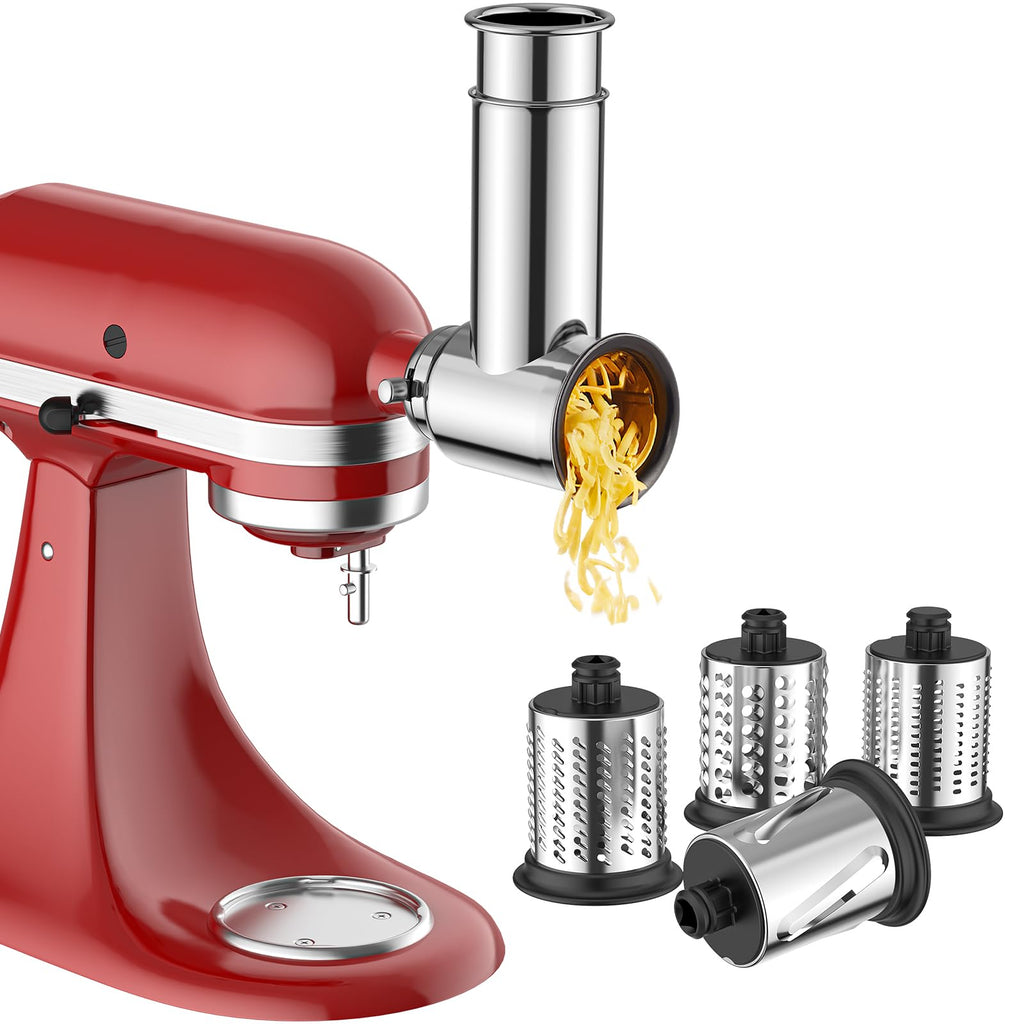 Stainless Steel Slicer Shredder Attachment for KitchenAid Stand Mixer, Cheese Grater Attachment for KitchenAid, Salad Maker, Grinding Powder, Dishwasher Safe with 4 Blades by InnoMoon