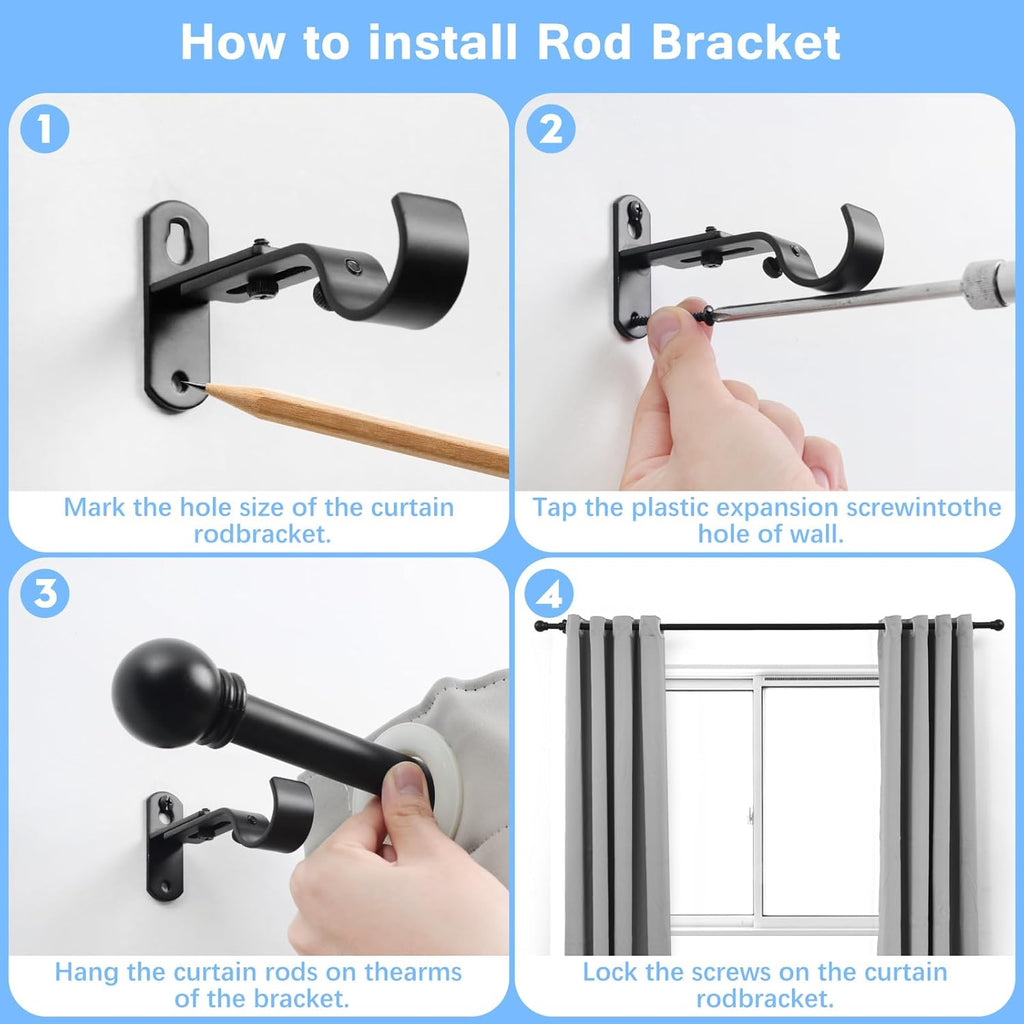 Skiennix Adjustable Curtain Rods for Windows 16 to 92 Inches - Max Length 104 Inches, Black Finish