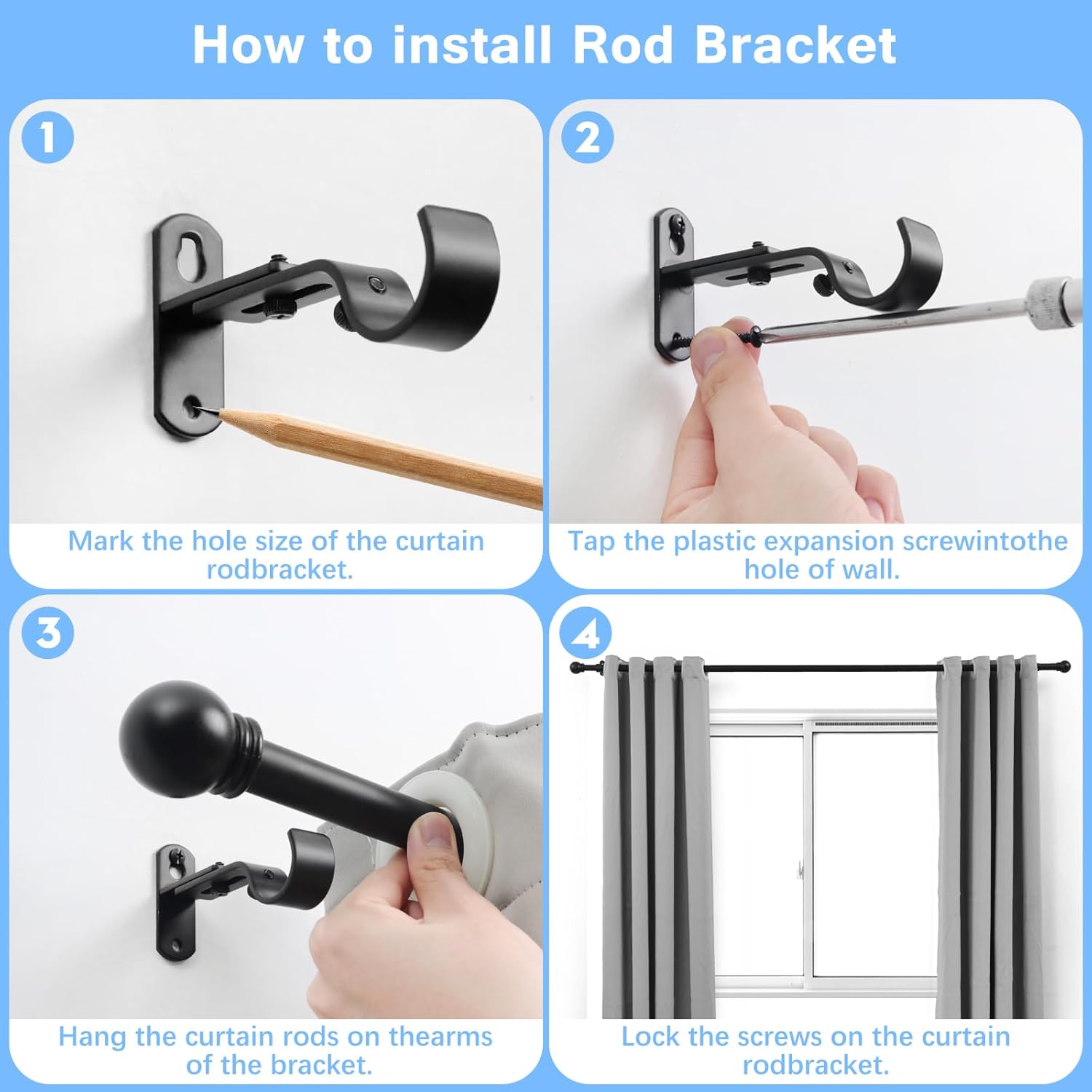 Max Adjustable Curtain Rods by [Brand Name] - Fits Windows 16 to 150 Inches | Black, 6/8" Diameter