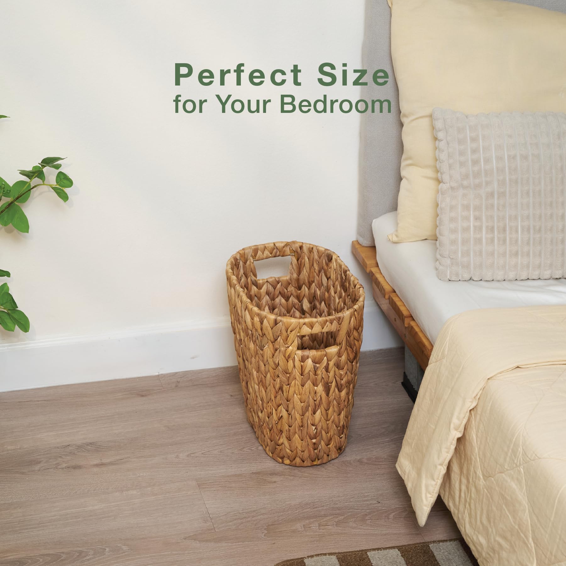 84ECO 2-Pack Oval Wicker Trash Cans – Rattan Trash Can - Wicker Waste Basket for Bathroom, Bedroom, Office - Decorative Waste Basket (Natural Hyacinth)
